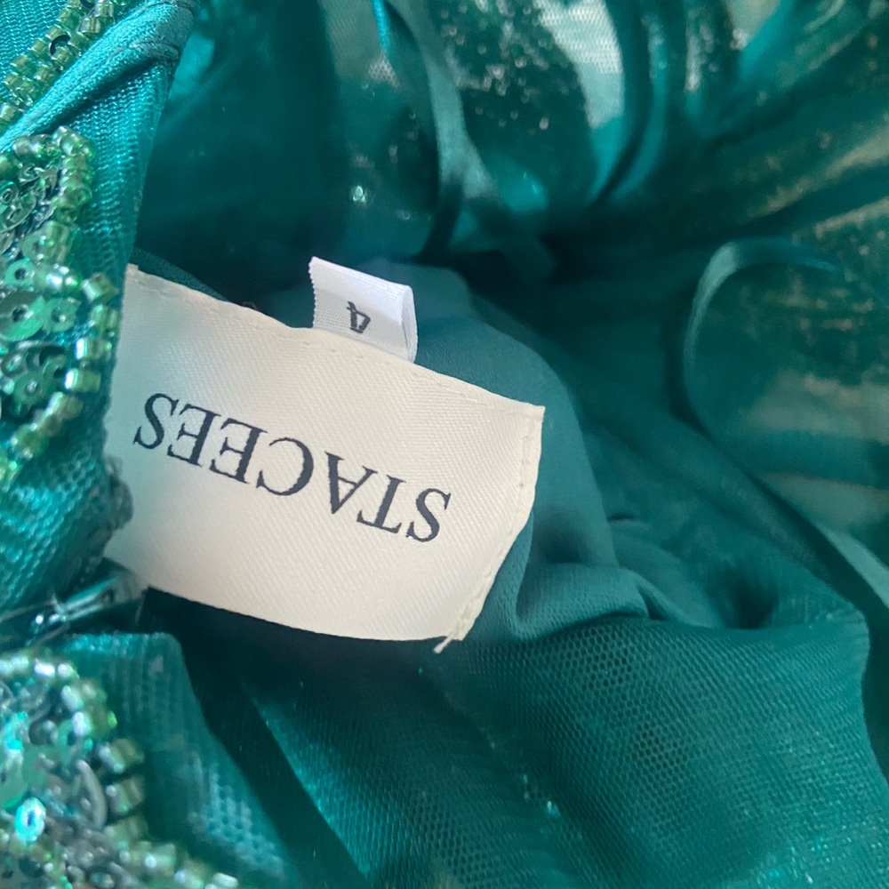 Embroidered Teal Sequin Formal Dress - Picture 5 of 5